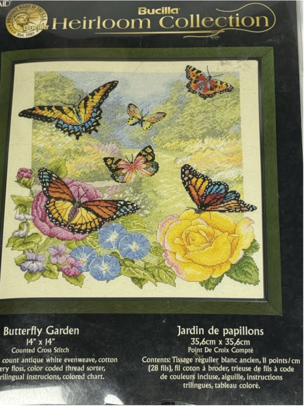 Bucilla Heirloom Collection Cross Stitch Kit Butterfly Garden 14x14”NEW #45438